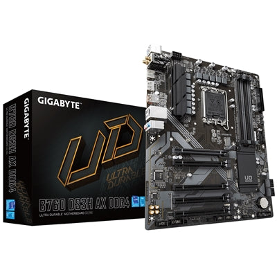 Gigabyte B760 DS3H AX DDR4 Ultra Durable Intel 1700 Socket Motherboard, ATX, 4x DDR4 Slots, 2x M.2 Sockets, 2x USB-C Port, GbE LAN, Wi-Fi 6E, 1x DisplayPort / 1x HDMI Port