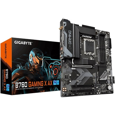 Gigabyte B760 GAMING X AX Intel 1700 Socket Motherboard, ATX, 4x DDR5 Slots, 3x M.2 Sockets, 2x USB-C Port, Fitted I/O Shield, 2.5GbE LAN, Wi-Fi 6E, 1x DisplayPort / 1x HDMI Port