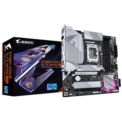 Gigabyte B760M AORUS ELITE WIFI6E GEN5 Intel 1700 Socket Motherboard, Micro-ATX, 4x DDR5 Slots, 2x M.2 Socket, 2.5GbE LAN, Wi-Fi 6E, 1x HDMI Port/ 1x DisplayPort