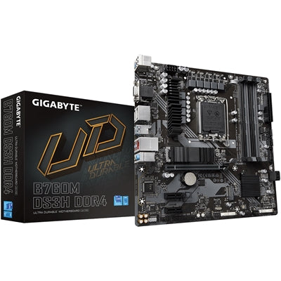 Gigabyte B760M DS3H DDR4 Ultra Durable Intel 1700 Socket Motherboard, Micro-ATX, 4x DDR4 Slots, 2x M.2 Sockets, 2.5GbE LAN, 1x D-Sub / 2x DisplayPorts / 1x HDMI Port