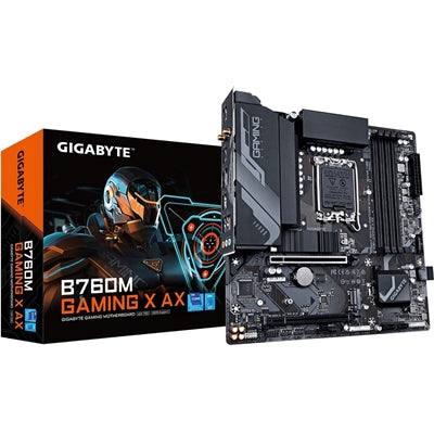 Gigabyte B760M GAMING X AX Intel 1700 Socket Motherboard, Micro-ATX, 4x DDR5 Slots, 2x M.2 Sockets, 1x USB-C Port, Fitted I/O Shield, 2.5GbE LAN, Wi-Fi 6E, 1x DisplayPort / 1x HDMI Port