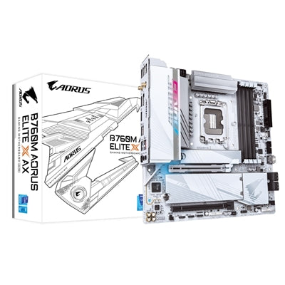 Gigabyte B760M AORUS ELITE X AX Intel 1700 Socket Motherboard, Micro-ATX, 4x DDR5 Slots, 2x M.2 Sockets, 2x USB-C Port, Fitted I/O Shield, 2.5GbE LAN, Wi-Fi 6E, 1x DisplayPorts / 2x HDMI Port