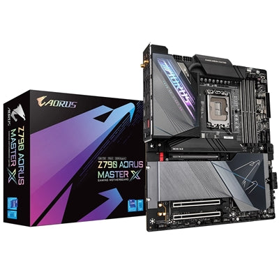 Gigabyte Z790 AORUS MASTER X Intel 1700 Socket Motherboard, E-ATX, 4x DDR5 Slots, 5x M.2 Sockets, 4x USB-C Port, Fitted I/O Shield, 10GbE LAN, Wi-Fi 7, 1x HDMI Port