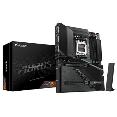 Gigabyte B850 AORUS STEALTH AMD AM5 Socket Motherboard, ATX, 4x DDR5 Slots, 3x M.2 Socket, Fitted I/O Shield, 5GbE LAN, Wi-Fi 7, 1x HDMI Port