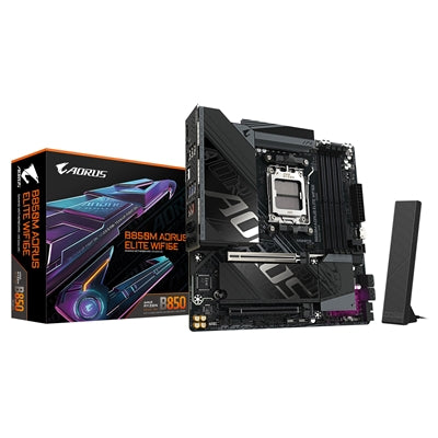 Gigabyte B850M AORUS ELITE WIFI6E AMD AM5 Socket Motherboard, Micro-ATX, 4x DDR5 Slots, 2x M.2 Socket, Fitted I/O Shield, 2.5GbE LAN, Wi-Fi 6E, 1x DisplayPort
