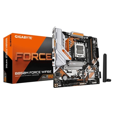 Gigabyte B850M FORCE WIFI6E AMD AM5 Socket Motherboard, Micro-ATX, 2x DDR5 Slots, 3x M.2 Socket, Fitted I/O Shield, 2.5GbE LAN, Wi-Fi 6E, 1x DisplayPort / 1x HDMI Port