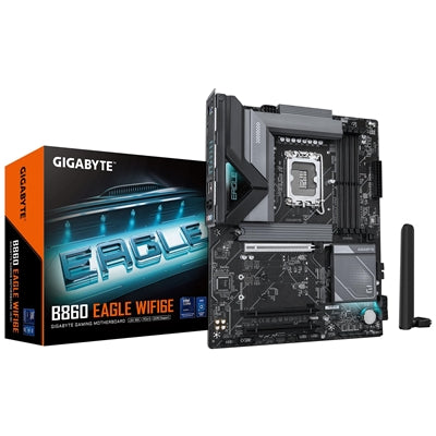Gigabyte B860 EAGLE WIFI6E Intel 1851 Socket Motherboard, ATX, 4x DDR5 Slots, 3x M.2 Sockets, Fitted I/O Shield, 2.5GbE LAN, Wi-Fi 6E, 1x DisplayPort / 1x HDMI Port