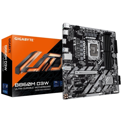 Gigabyte B860M D3W Intel 1851 Socket Motherboard, Micro-ATX, 4x DDR5 Slots, 2x M.2 Sockets, GbE LAN, 2x DisplayPorts / 1x HDMI Port