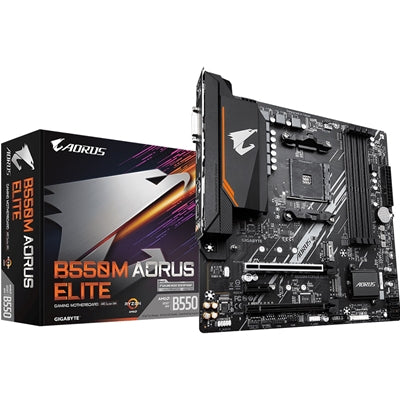 Gigabyte B550M AORUS ELITE Ultra Durable AMD AM4 Socket Motherboard, Micro-ATX, 4x DDR4 Slots, 2x M.2 Sockets, Fitted I/O Shield, GbE LAN, 1x DVI-D / 1x HDMI Port