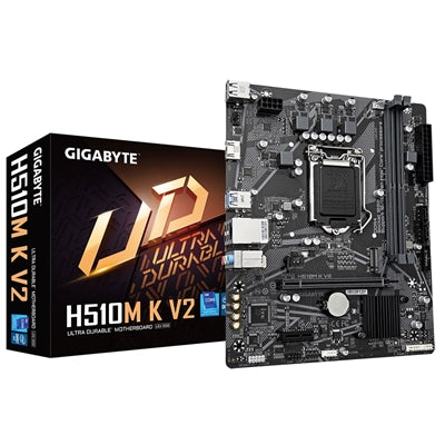 Gigabyte H510M K V2 Ultra Durable Intel 1200 Socket Motherboard, Micro-ATX, 2x DDR4 Slots, 1x M.2 Socket, GbE LAN, 1x HDMI Port