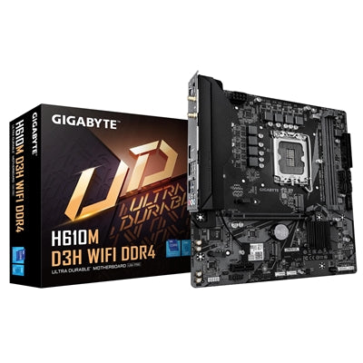Gigabyte H610M D3H WIFI DDR4 Intel 1700 Socket Motherboard, Micro-ATX, 2x DDR4 Slots, 2x M.2 Sockets, GbE LAN, Wi-Fi 5, 1x HDMI Port