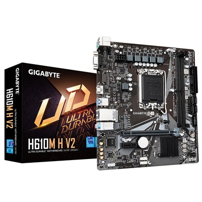 Gigabyte H610M H V2 (Rev. 1.0) Intel 1700 Socket Motherboard, Micro-ATX, 2x DDR5 Slots, 1x M.2 Socket, GbE LAN, 1x D-Sub / 1x HDMI Port