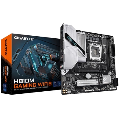 Gigabyte H810M GAMING WIFI6 Intel 1851 Socket Motherboard, Micro-ATX, 2x DDR5 Slots, 1x M.2 Socket, Fitted I/O Shield, 2.5GbE LAN, Wi-Fi 6, 1x DisplayPort / 1x HDMI Port