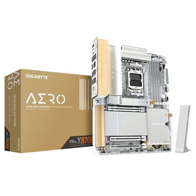 Gigabyte X870E AERO X3D WOOD AMD AM5 Socket Motherboard, ATX, 4x DDR5 Slots, 4x M.2 Sockets, Fitted I/O Shield, 2x 5GbE LAN, Wi-Fi 7, 1x HDMI Port / 2x USB-C (USB4)