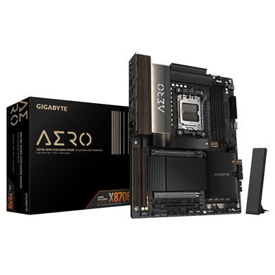 Gigabyte X870E AERO X3D DARK WOOD AMD AM5 Socket Motherboard, ATX, 4x DDR5 Slots, 4x M.2 Sockets, Fitted I/O Shield, 2x 5GbE LAN, Wi-Fi 7, 1x HDMI Port / 2x USB-C (USB4)