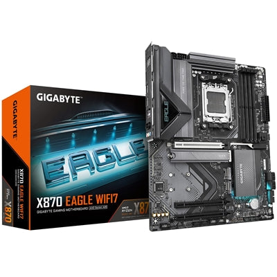 Gigabyte X870 EAGLE WIFI7 AMD AM5 Socket Motherboard, ATX, 4x DDR5 Slots, 3x M.2 Sockets, 3x USB-C Port, Fitted I/O Shield, 2.5GbE LAN, Wi-Fi 7, 1x HDMI Port / 2x USB-C (USB4)