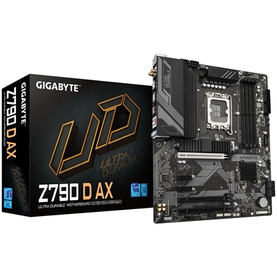 Gigabyte Z790 D AX Ultra Durable Intel 1700 Socket Motherboard, ATX, 4x DDR5 Slots, 3x M.2 Sockets, 2x USB-C Port, 2.5GbE LAN, Wi-Fi 6E, 1x DisplayPort / 1x HDMI Port