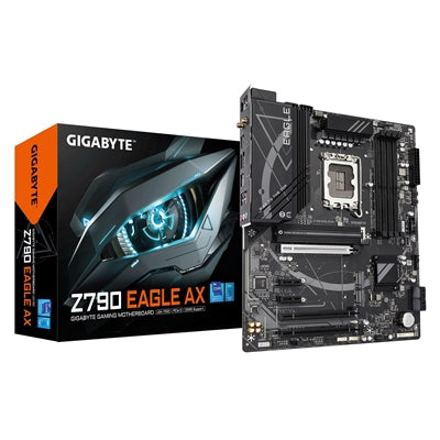 Gigabyte Z790 EAGLE AX Intel 1700 Socket Motherboard, ATX, 4x DDR5 Slots, 3x M.2 Sockets, 2x USB-C Port, Fitted I/O Shield, 2.5GbE LAN, Wi-Fi 6E, 1x DisplayPort / 1x HDMI Port