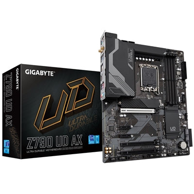 Gigabyte Z790 UD AX Ultra Durable Intel 1700 Socket Motherboard, ATX, 4x DDR5 Slots, 3x M.2 Sockets, 2x USB-C Port, Fitted I/O Shield, 2.5GbE LAN, Wi-Fi 6E, 1x DisplayPort / 1x HDMI Port