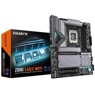 Gigabyte Z890 EAGLE WIFI7 Intel 1851 Socket Motherboard, ATX, 4x DDR5 Slots, 4x M.2 Sockets, 2x USB-C Port, Fitted I/O Shield, 2.5GbE LAN, Wi-Fi 7, 1x DisplayPort / 1x USB-C (USB4)