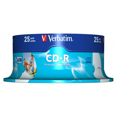 Verbatim CD-R Wide Inkjet Printable ID Branded 25 Pack Spindle AZO 700MB 52X