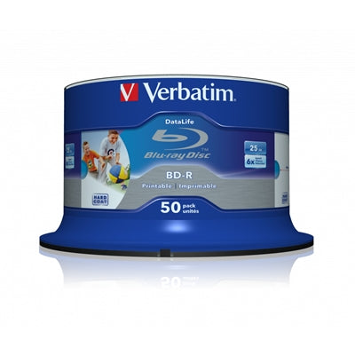 Verbatim BD-R SL Datalife 25GB 6X 50 Pack Spindle Wide Printable No ID