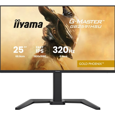 iiyama G-Master GB2591HSU-B1 24.5-Inch Fast IPS LCD, 1920x1080, up to 320Hz, 350 cd/m2 Brightness, 0.4ms MPRT , 2 x HDMI 2.1 + 1 x DP, USB Hub 2x USB 3.2 + 2x USB-C, G-SYNC Compatible/FreeSync Premium, HDR10, 2x2W Speakers, Aux, Height Adjustable Stand