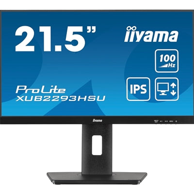 iiyama PROLITE XUB2293HSU-B6 22 inch IPS Monitor, Full HD, 1ms, HDMI, DisplayPort, USB Hub, Freesync, 100Hz, Speakers, Black, Internal PSU, VESA, Height Adjustable, Pivot