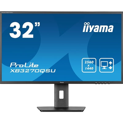 iiyama PROLITE XB3270QSU-B1 32 inch IPS Monitor, WQHD, 3ms, HDMI, DisplayPort, USB Hub, Freesync, 100Hz, Speakers, Black, Internal PSU, Height Adjustable, VESA