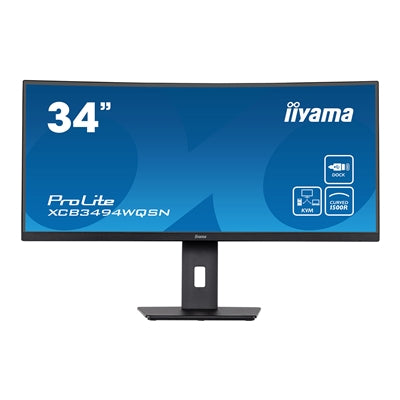 iiyama Prolite XCB3494WQSN-B5 34 inch Curved Monitor, USB-C Dock, RJ45 (LAN), KVM Switch, UWQHD, 0.4ms, HDMI, DisplayPort, USB-Hub, USB-C, 120Hz, Freesync, Speakers, Black, Internal PSU, VESA, Height Adjust, Pivot