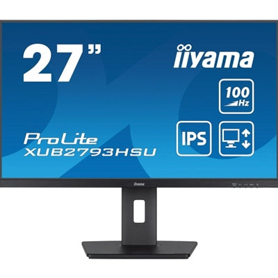 iiyama Prolite XU2793HS-B 27 inch IPS Monitor, Full HD, 1ms, HDMI, DisplayPort, 100Hz, Speakers, Black, Internal PSU, VESA