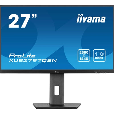 iiyama ProLite XUB2797QSN-B2 27" QHD IPS technology panel with USB-C dock and RJ45 (LAN), 1ms, USB Hubx4, HDMI, DisplayPort, Freesync, 100Hz, Speakers, Black, ACR, Internal PSU, VESA