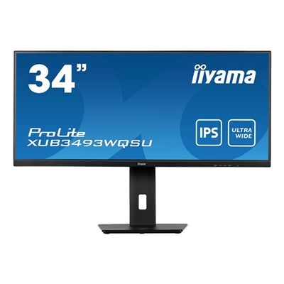 iiyama Prolite XUB3493WQSU-B5 34 inch IPS Monitor, Ultra Wide UWQHD, PIP, Freesync, 4ms, HDMI, DisplayPort, USB-Hub, 75Hz, Speakers, Black, Internal PSU, VESA, Height Adjust, Pivot