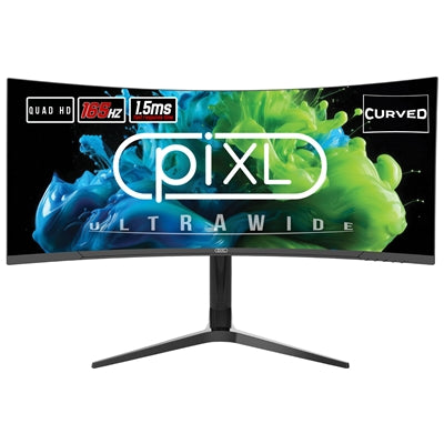 piXL CM34C7 34 Inch 165Hz UWQHD Quad HD Ultrawide Curved Gaming Monitor, with 1.5ms Response Time, 3440 x 1440 Resolution, HDMI, DisplayPort, USB-C, USB-B, USB-A x 2, Audio & Height Adjust