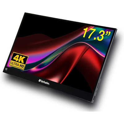 Verbatim Portable 17.3 Inch Touchscreen Monitor 4K UHD ALU, HDMI, 2x USB-C, 3840 x 2160 Resolution, 60Hz, Built-in Kickstand, Tilt: From 0 Up To 85