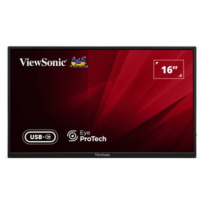 Viewsonic VA1650 16 inch USB-C Lightweight Portable IPS Monitor, Full HD, 60Hz, HDMI (v1.4), VESA, Built in Foldable Stand