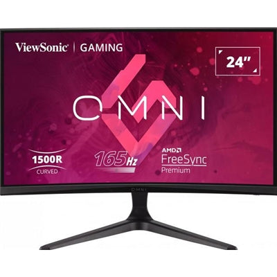 ViewSonic Omni VX2418C 24 Inch LED Curved Gaming Monitor, 1920x1080 Full HD (1080p), 165Hz, VA, 250 cd/m, 3000:1, Freesync, 1 ms,  2xHDMI, DisplayPort, Speakers