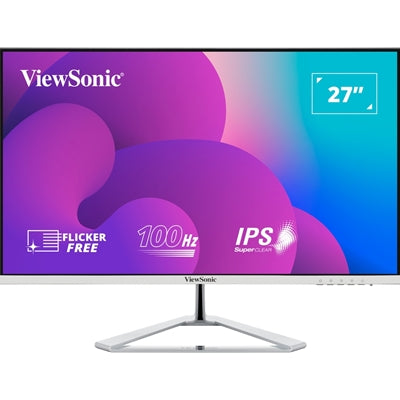 Viewsonic VX2776-SMH 27 Inch IPS Frameless Monitor, Full HD, 100Hz, 4ms, VGA, 2xHDMI, Int PSU, VESA, Chrome Stand, Speakers