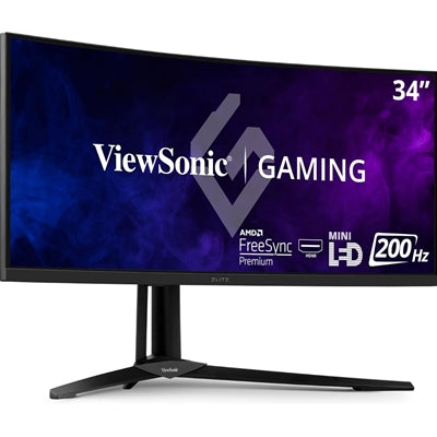 ViewSonic XG341C-2K 34-inch Ultrawide Curved Gaming Monitor, UWQHD, Mini LED, 200Hz, 1ms, USB-C, Freesync, Dual Integrated Speakers, 2x HDMI, DisplayPort, Height Adjust