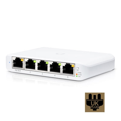 Ubiquiti USW-FLEX-MINI UniFi USW Flex Mini 5 Port Smart Managed POE/USB C Powered Gigabit Network Switch (UK Plug)