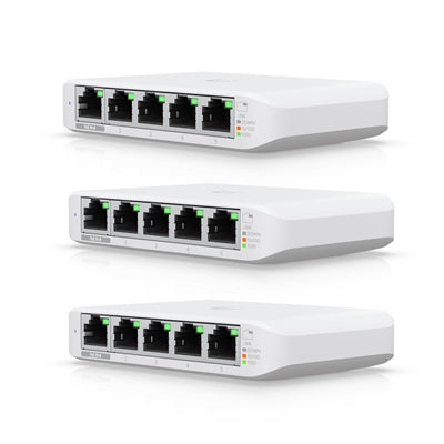 Ubiquiti USW-FLEX-MINI-3 UniFi USW Flex Mini 5 Port Smart Managed POE/USB C Powered Gigabit Network Switch (Triple Pack, No PSU)