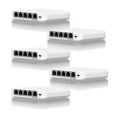 Ubiquiti USW-FLEX-MINI-5 UniFi USW Flex Mini 5 Port Smart Managed POE/USB C Powered Gigabit Network Switch (Five Pack, No PSU)