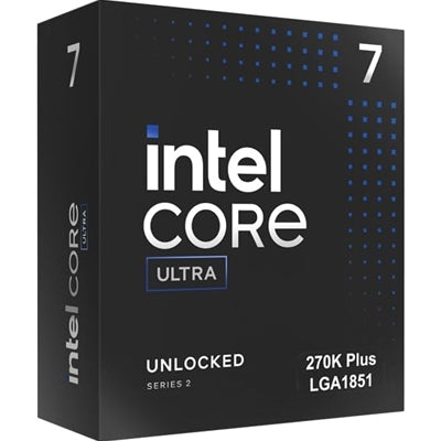 Intel Core Ultra 7 processor 270K Plus, 24 Cores, 24 Threads, 3.2GHz up to 5.5GHz, LGA 1851 Socket 36MB Cache, 125W, Maximum Turbo Power 250W, Intel Graphics, No Cooler