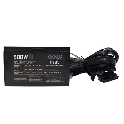 CRONUS 500W ATV ECO PSU, 120mm Silent Cooling Fan, 80 PLUS Bronze, Non Modular, Flat Black Cables, White Box