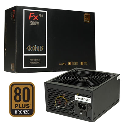 CRONUS 500ATV FX PRO 500W PSU, 140mm Silent Cooling Fan, 80 PLUS Bronze, Non Modular, Flat Black Cables, Supreme Performance