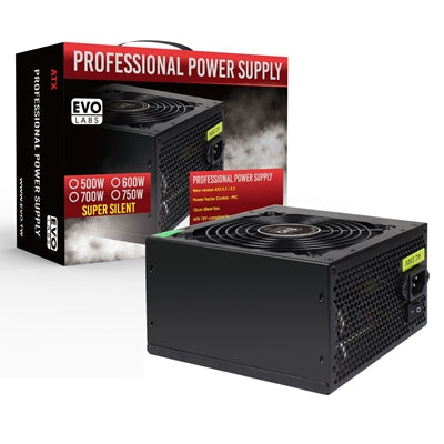 EVO LABS BR600-12BL 600W PSU,120mm Black Silent Fan with Improved Ventilation, Non Modular, High-Efficiency, PFC Certified, CE Compliant, Retail Packaged