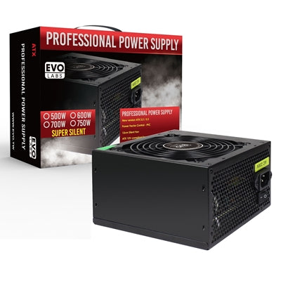 EVO LABS BR750-12BL 750W PSU,120mm Black Silent Fan with Improved Ventilation, Non Modular, High-Efficiency, PFC Certified, CE Compliant, Retail Packaged