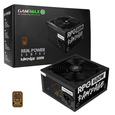 GAMEMAX RPG Rampage 600W PSU, 140mm Ultra Silent Fan, 80 PLUS Bronze, Non Modular, Flat Black Cables, Japanese TK Main Capacitor Fitted