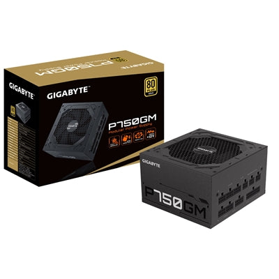 GIGABYTE P750GM 750W PSU, 120mm Smart Hydraulic Bearing Fan, 80 PLUS Gold, Fully Modular, UK Plug, High-Quality Japanese Capacitors, Powerful Single +12V Rail