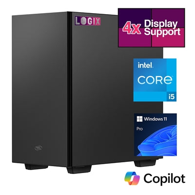 LOGIX Micro Tower - Designed for CCTV Use - Intel i5 Processor, 16GB Kingston Memory, 500GB Kingston SSD, Output to 4 Monitors, with Dual LAN, Windows 11 Pro